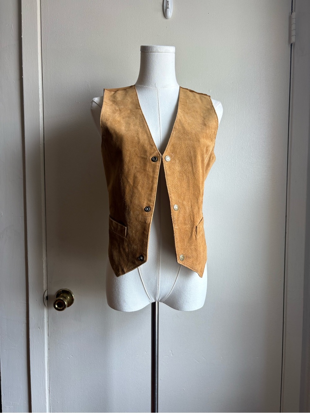 arizona khaki leather suede v-neck vest